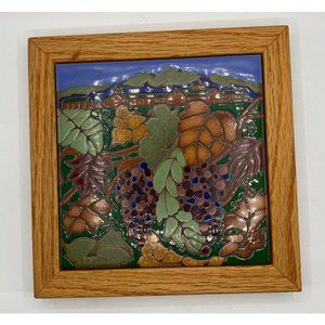 Gorgeous Vineyard Scene Triton Tile Hand painted Framed Hot Plate 7.5x7.5”